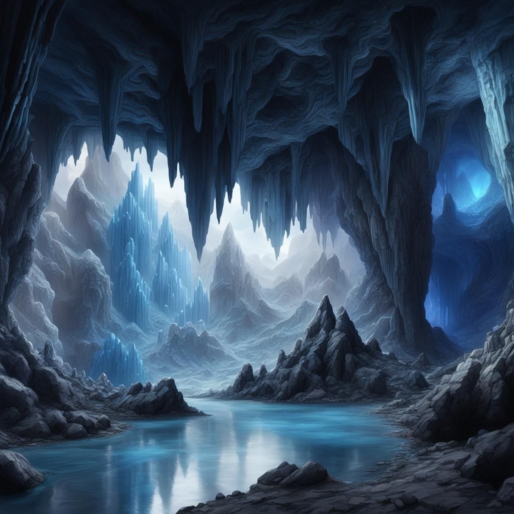 Sapphire and Celestite Crystal Cave: Digital Matte Painting