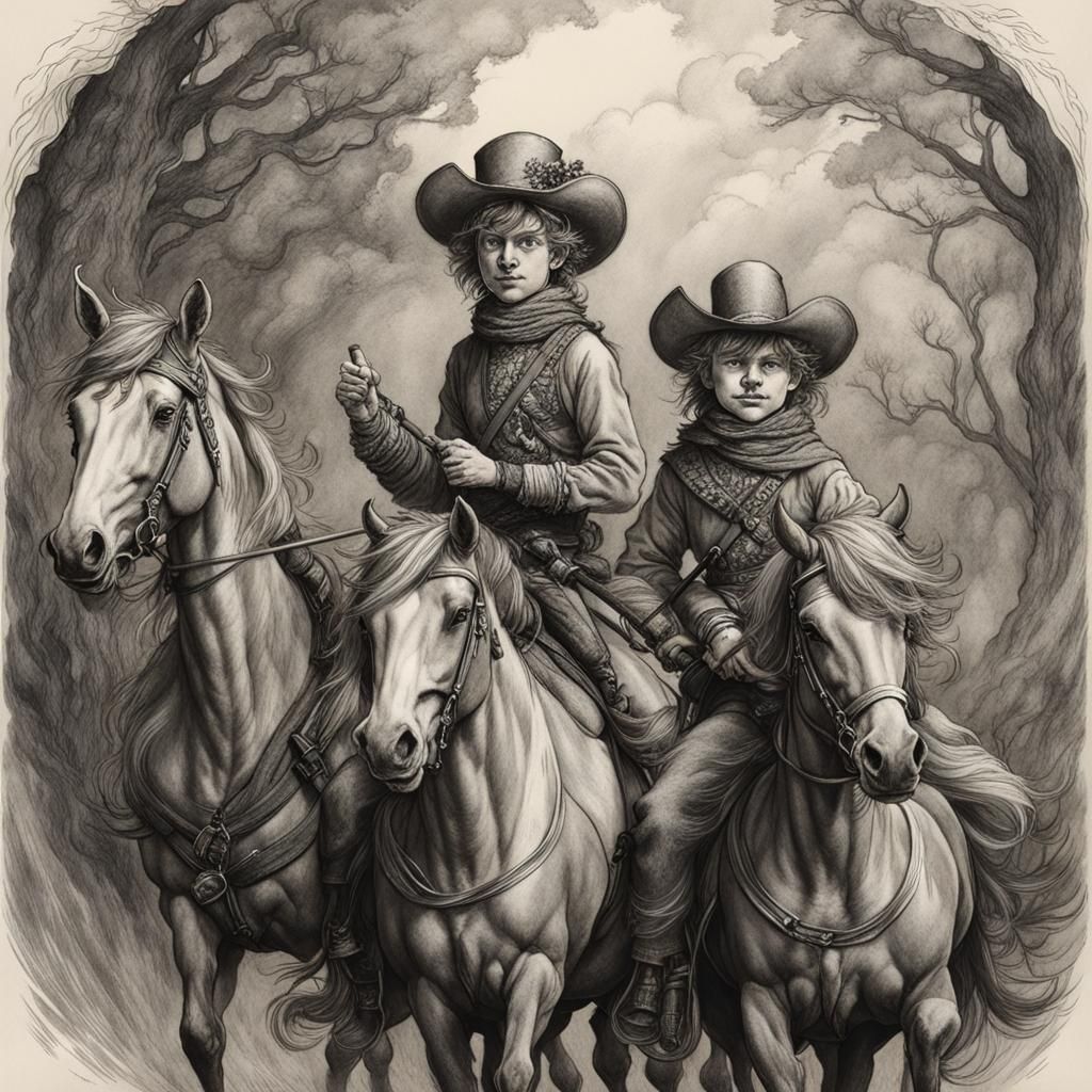 brothers riding ponies