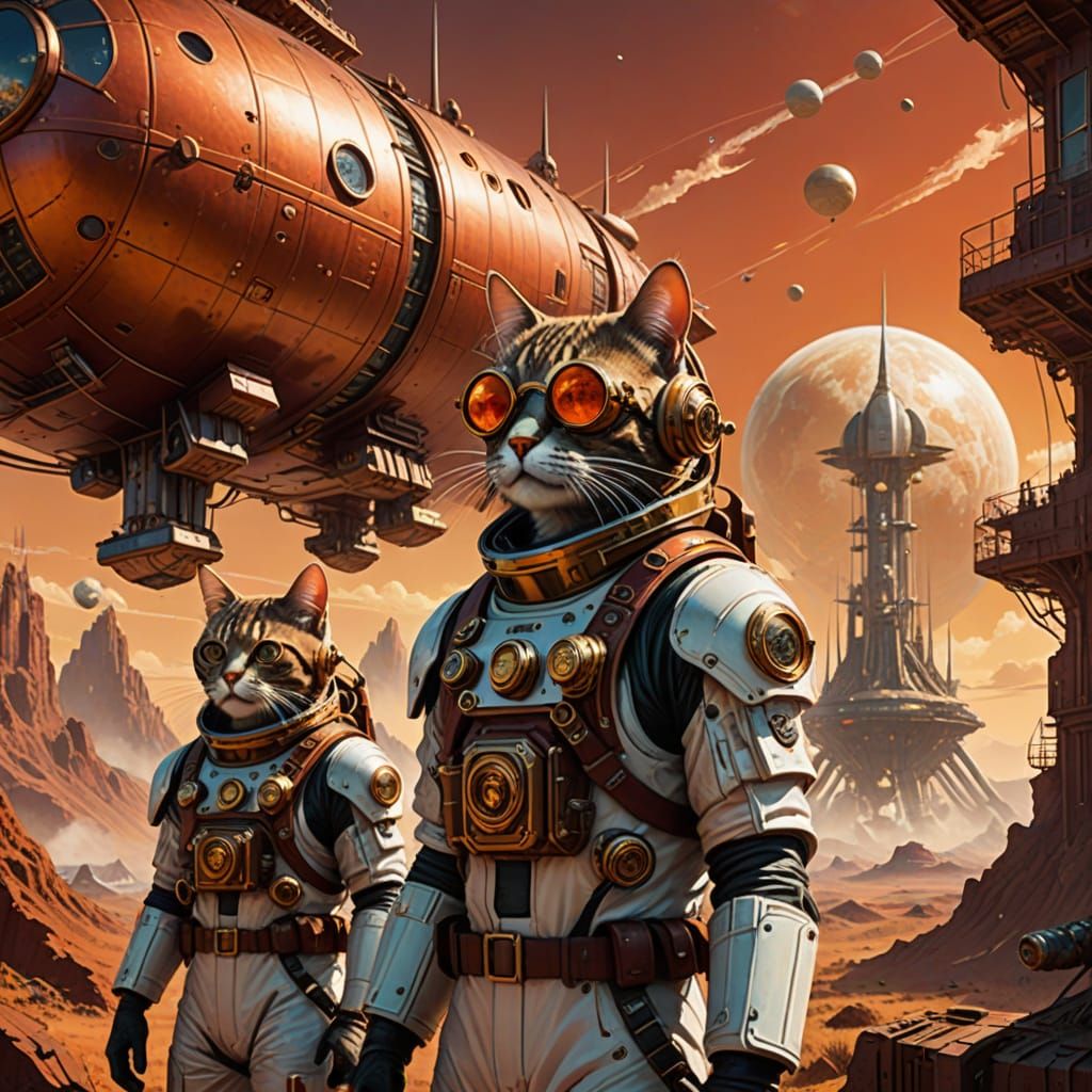 Cats in Space Suits Embark on Futuristic Alien Expedition