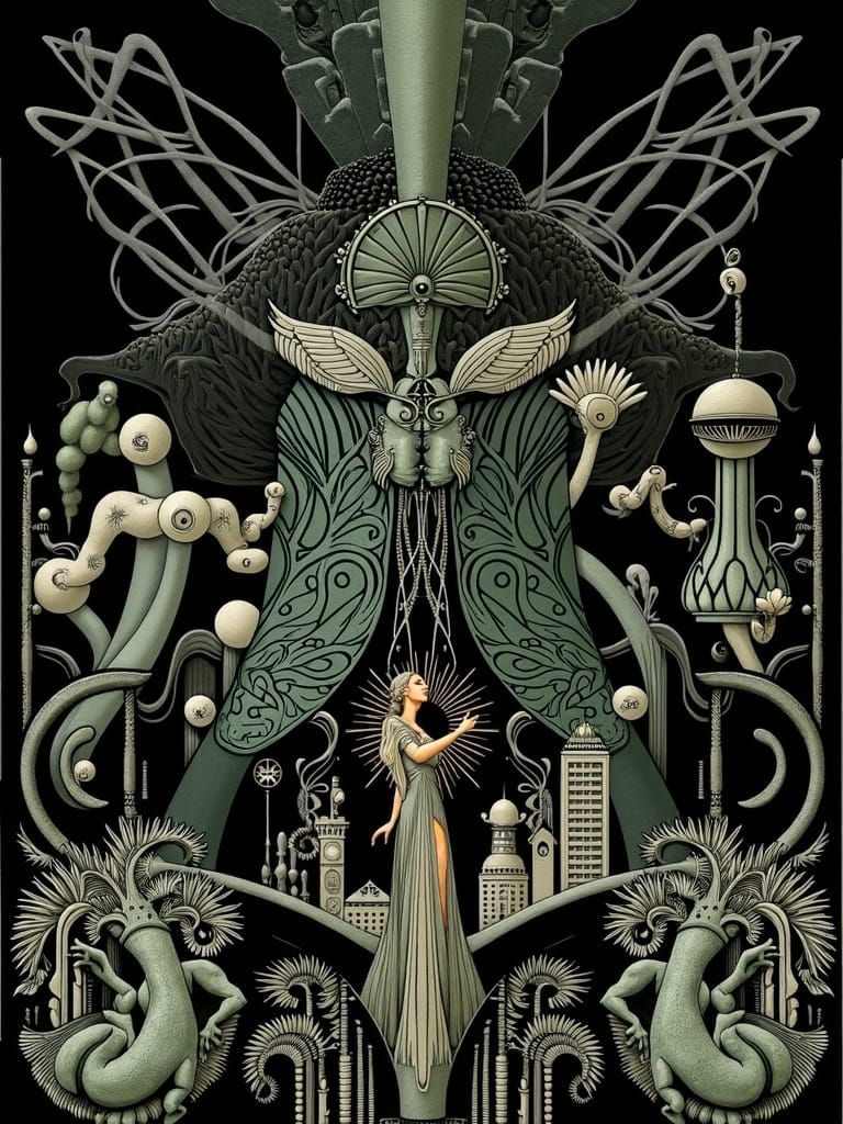 Art Deco Woman in Surreal Hypermodernist Landscape