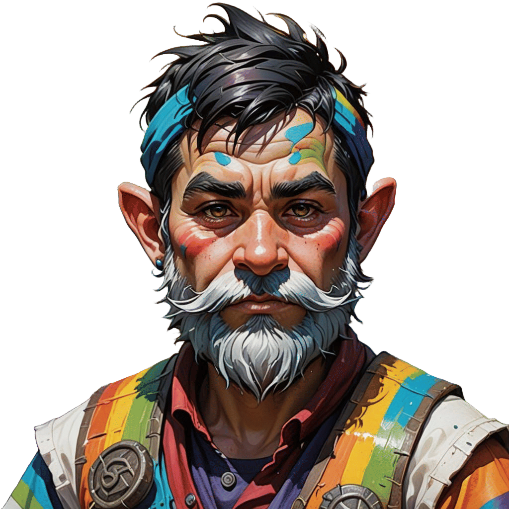 Vibrant Male Gnome Druid in a High-Contrast Oil Painting