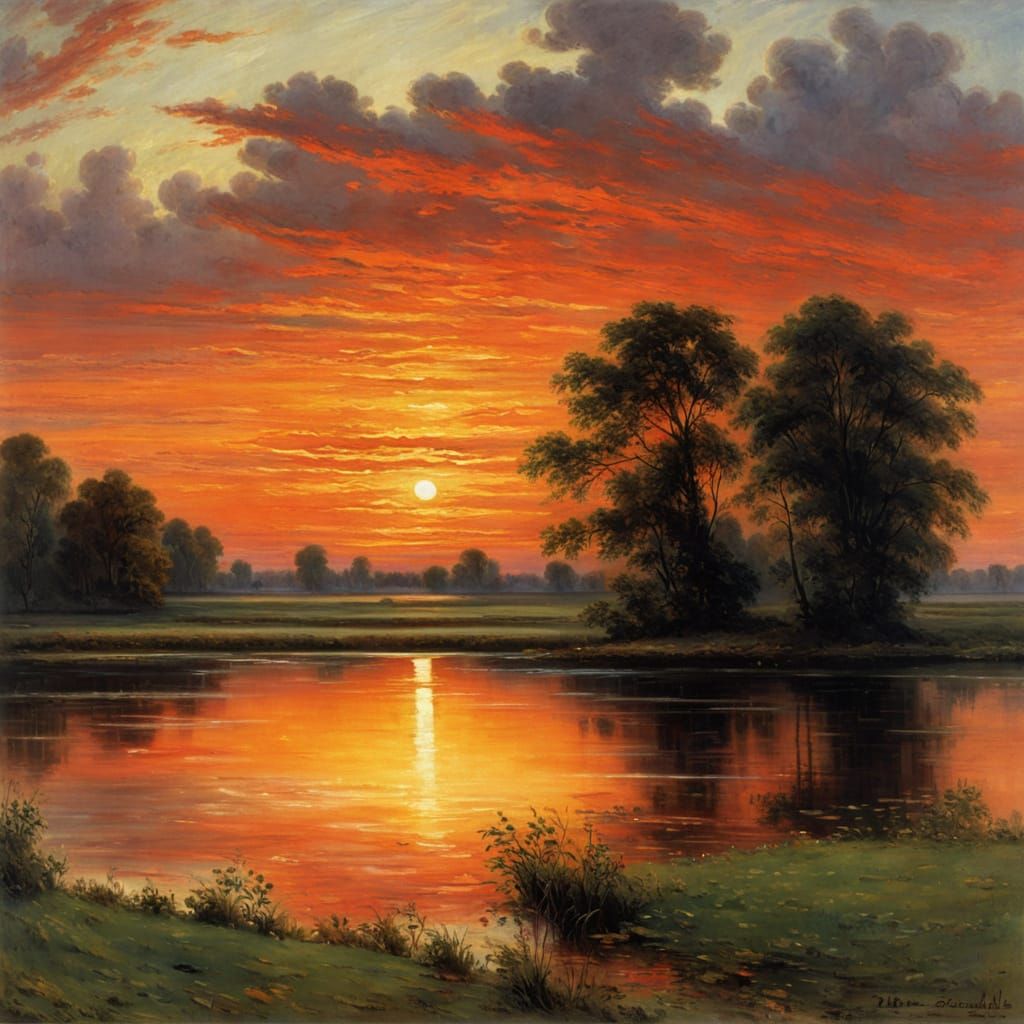 Vibrant Sunset Reflected on a Serene Lake