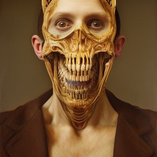 Disturbing Body Horror Oil Painting in Hyperrealism Style