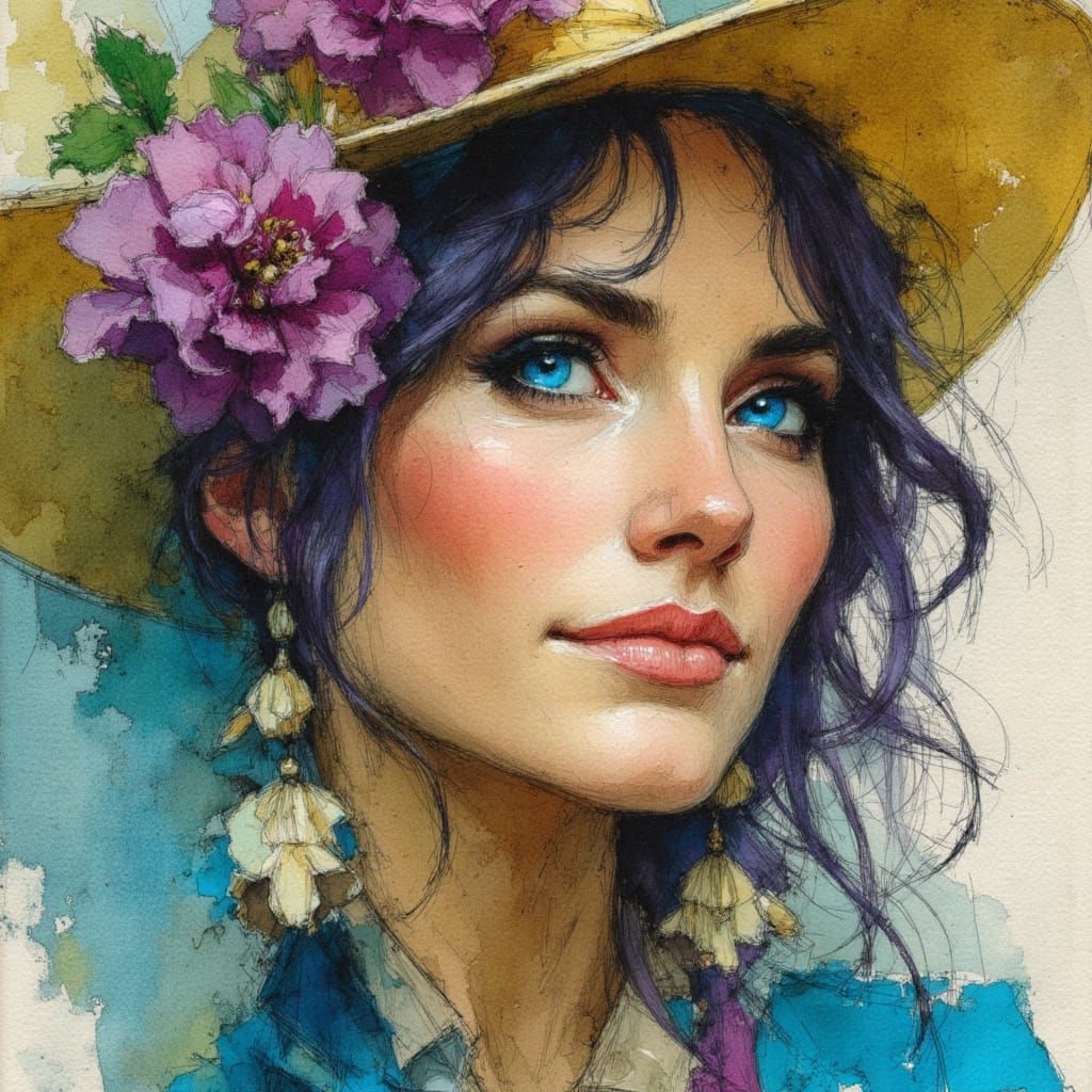 London Flower Seller Portrait in Oil, Dry Brush Style