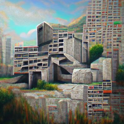 Detailed 8k Painting of Brutalism Architecture
