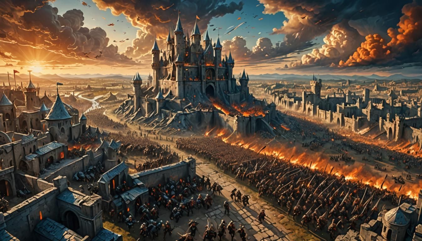 Epic Battle Between Armies in Ruined City