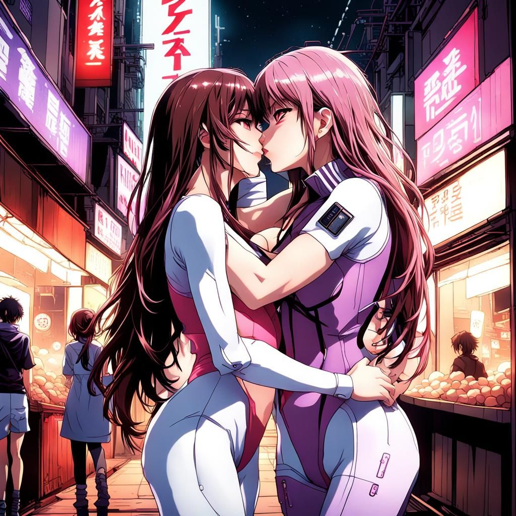 Anime Cyberpunk Kiss in Night Market