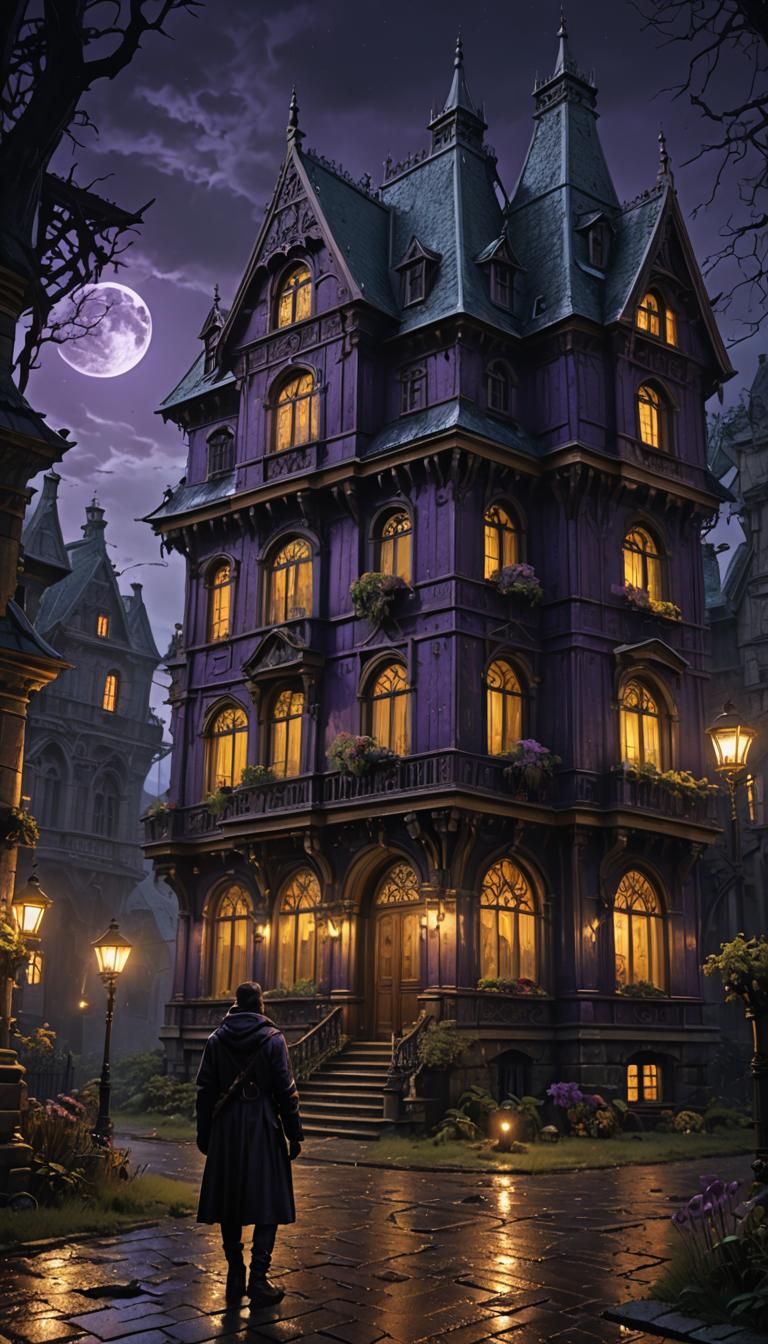 Gloomy Gothic House at Night in Dark Fantasy Art