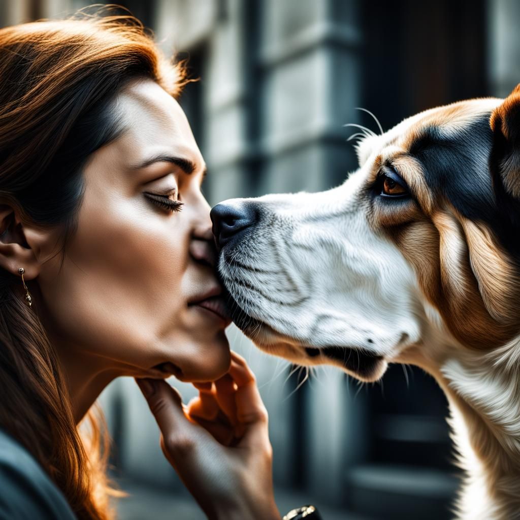 Touching Noses: Woman and Dog in Hyperreal Detail