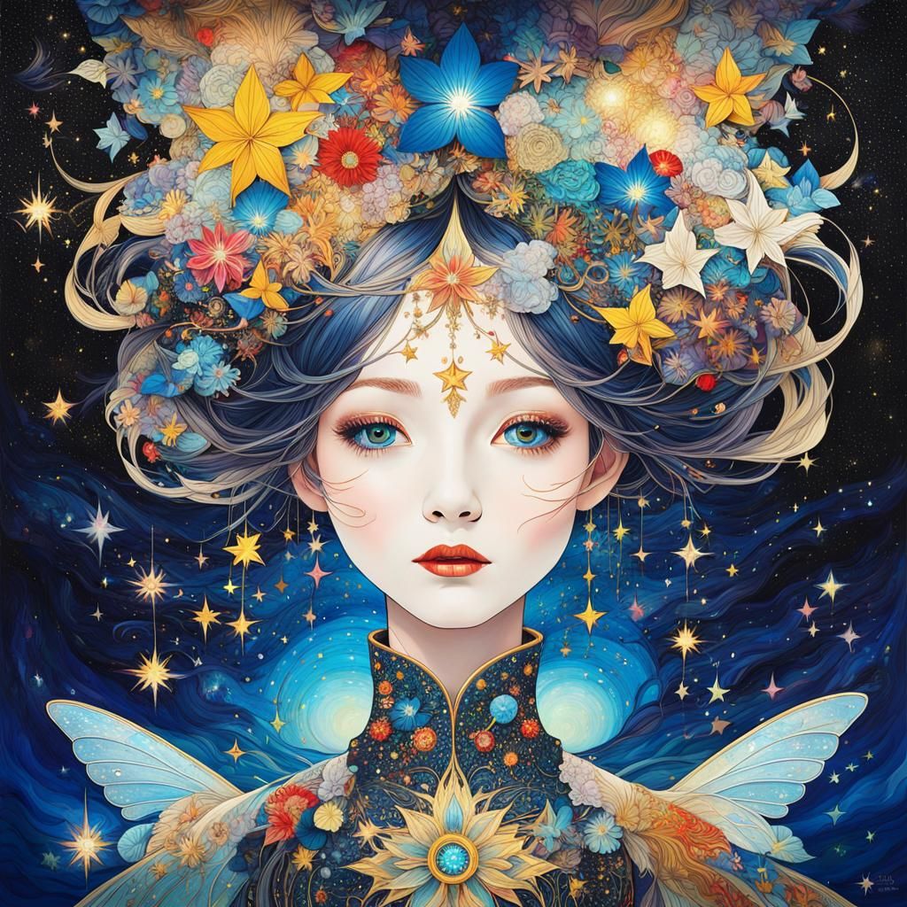 Magical Fairy Queen in Starry Night Abstract Expressionism