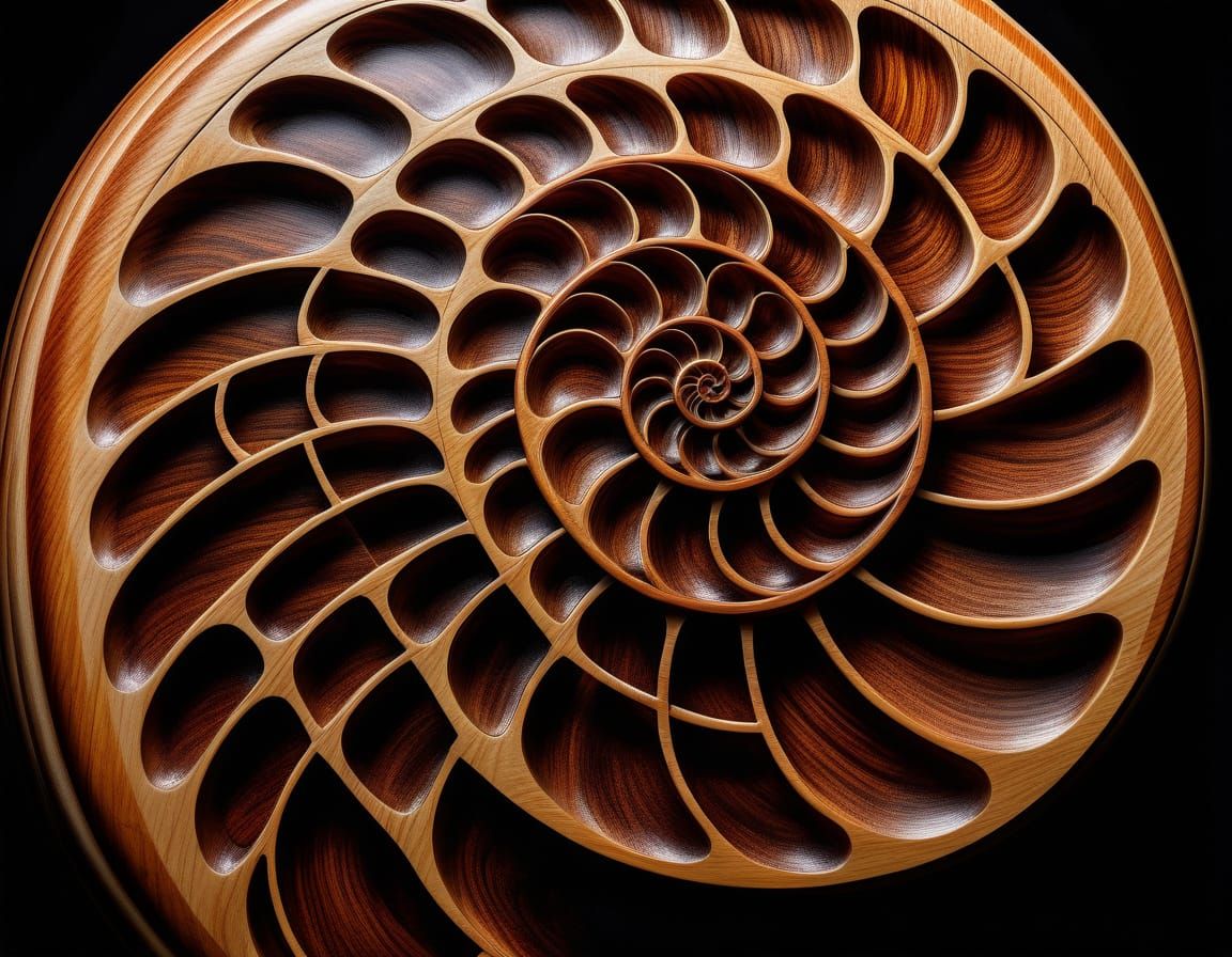Intricate Wooden Nautilus Shell Close-Up