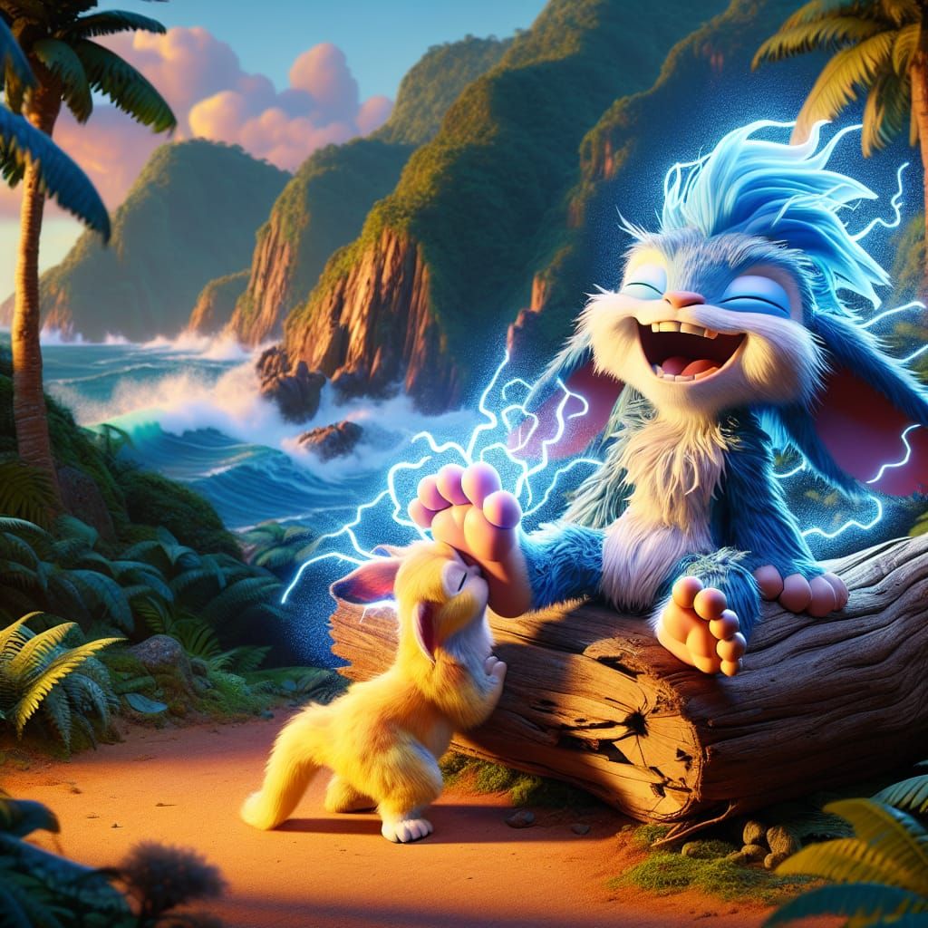 Mythical Creatures' Sweet Interaction in Cartoon Style