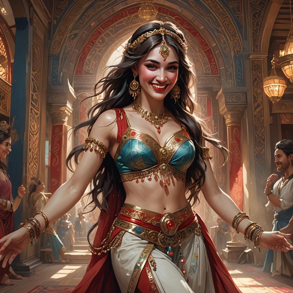 Beautiful Belly Dancer in Ancient Painting Style