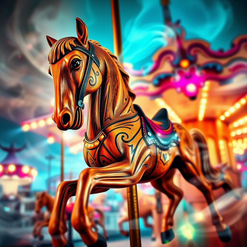 Mystical Carnival Carousel Horse in Double Exposure