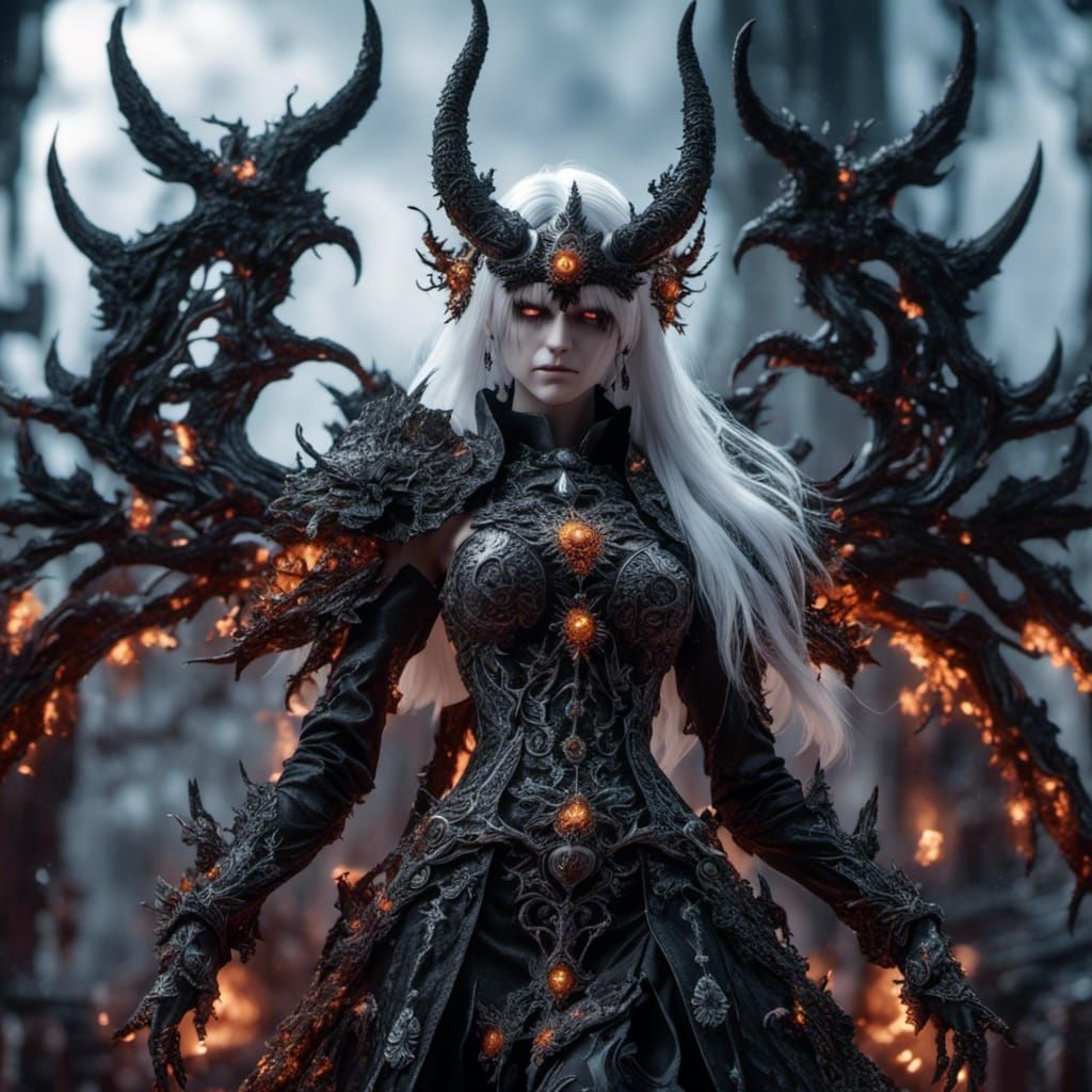 Sinister Cosmic Horned Demon in Hyperreal Style