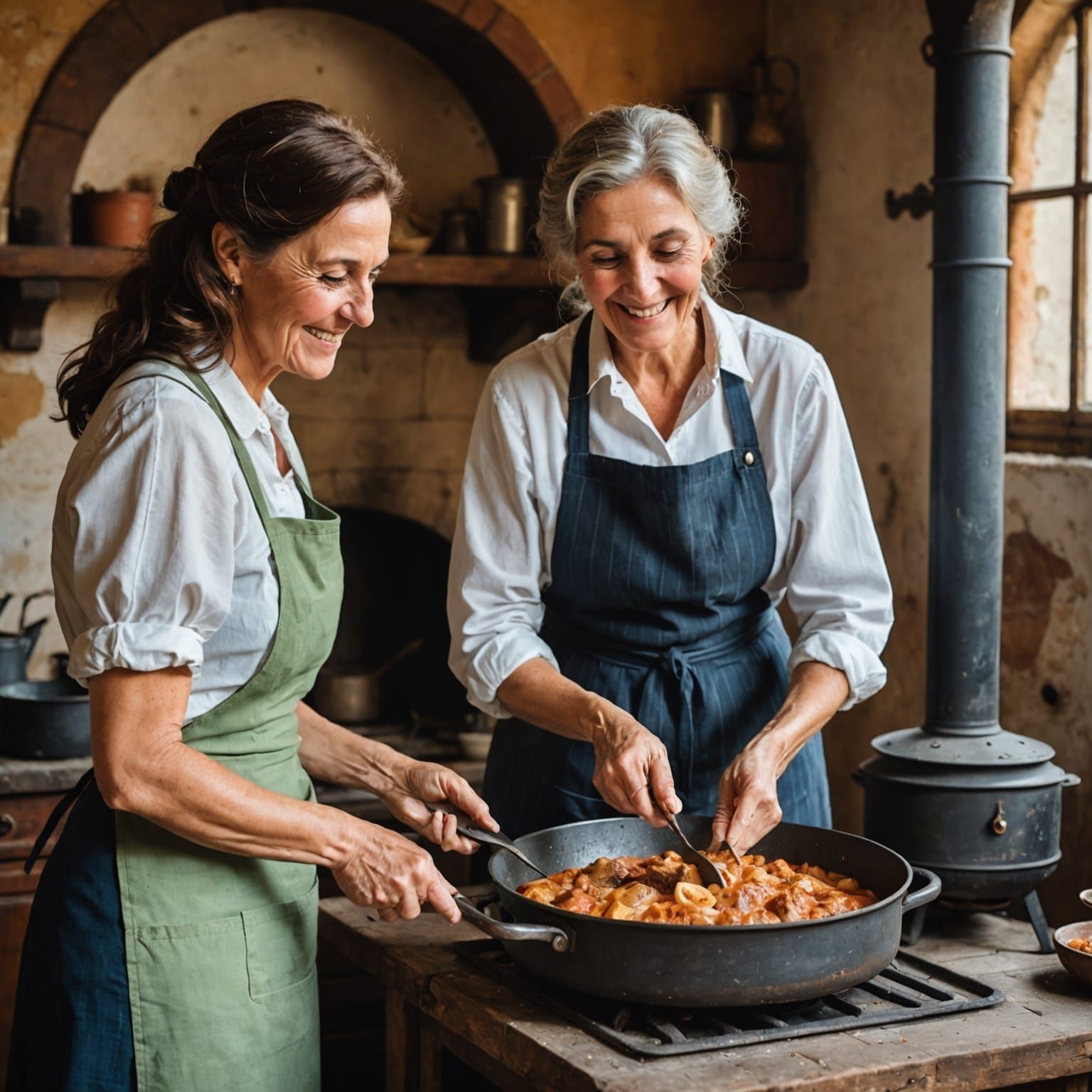 Italian Woman Cooks Soffritto in Homely Kitchen