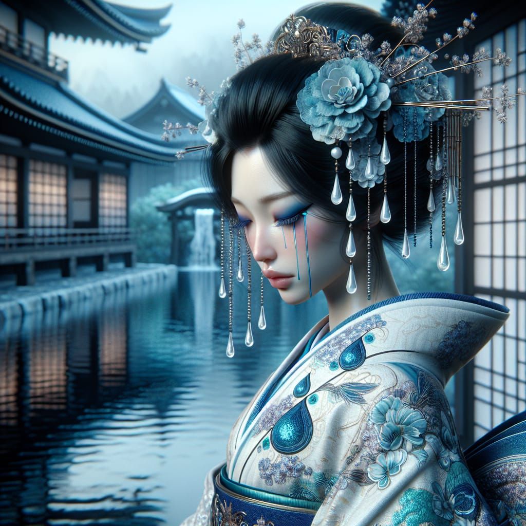 Nakisawame Goddess in Edo Era Kimono Adorned with Tears