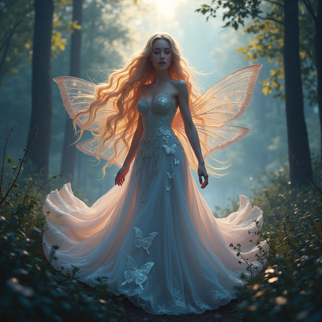 Mystical Fada in Ethereal Gown, Inspired by Simon Stalenhag