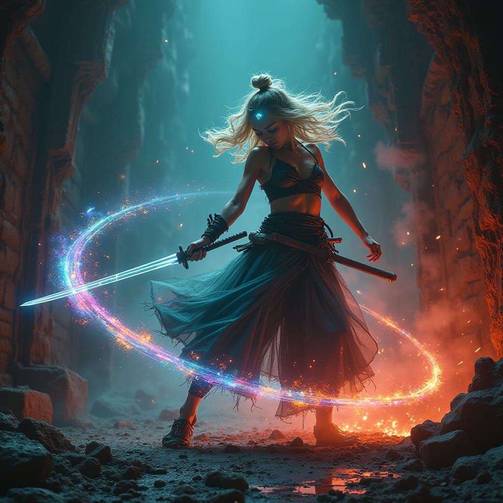 Surreal Samurai Goddess in Cyberpunk Dance