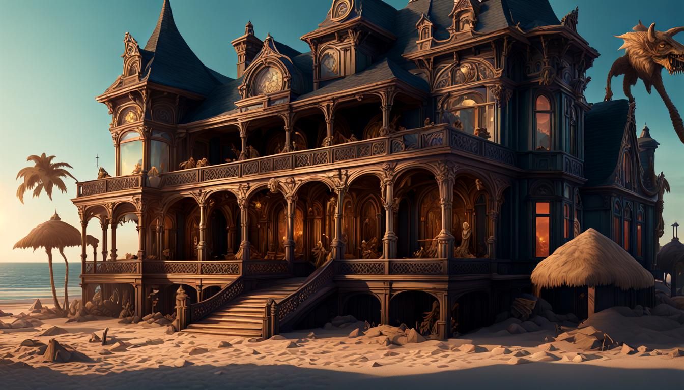 Dark Sinister Beach Witch in Art Nouveau Style