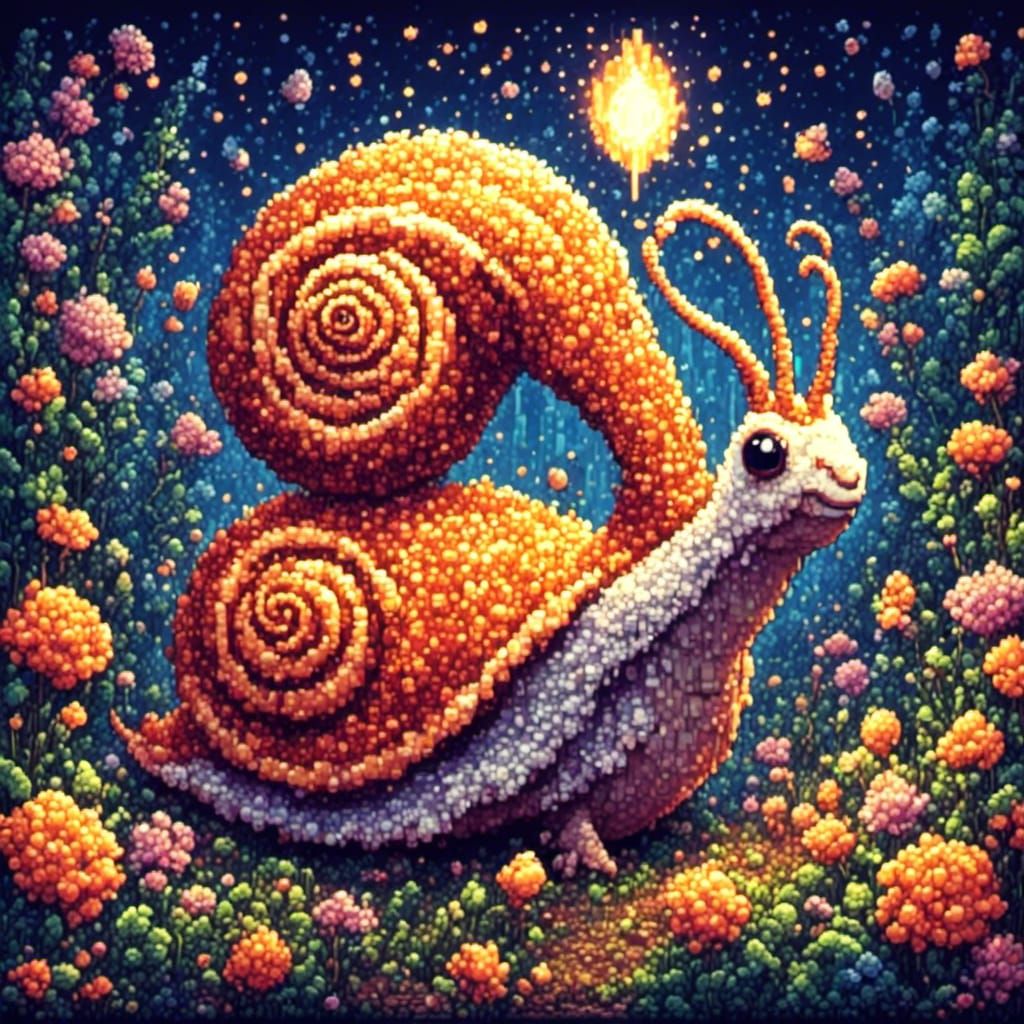 Cute Fire Snail in 8-Bit Pixel Art