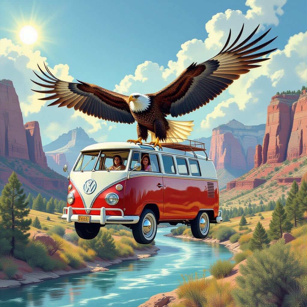 Eagle Carries Van Over River in Epic Landscape