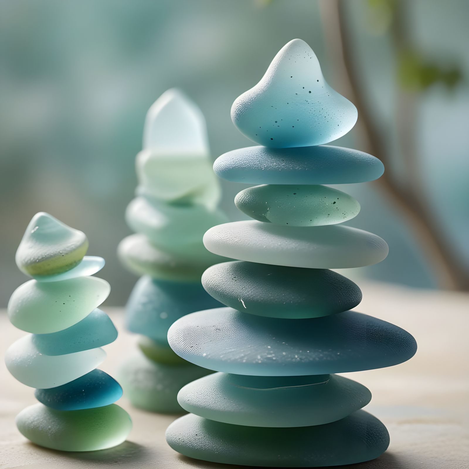 Sea Glass Sculptures are stacked up
