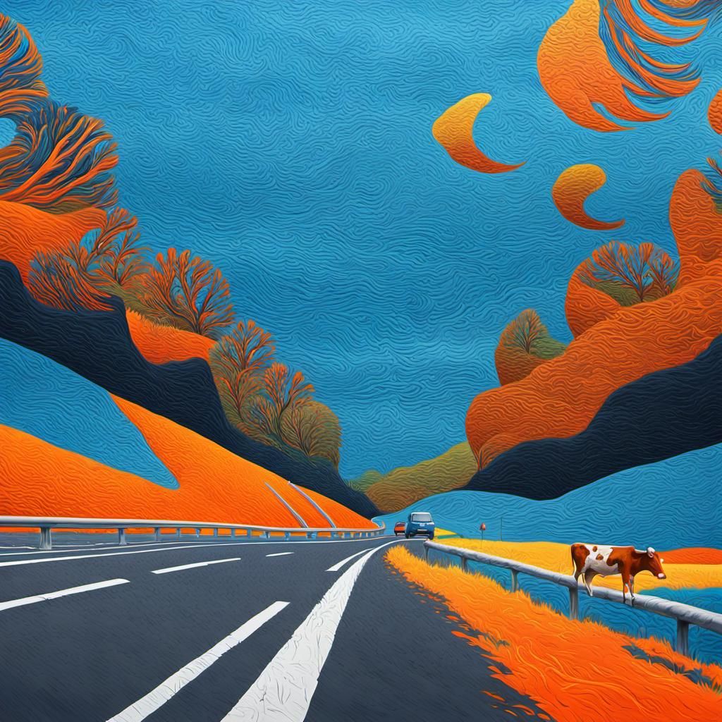 Cows Grazing: Abstract Landscape in Fauvist Style