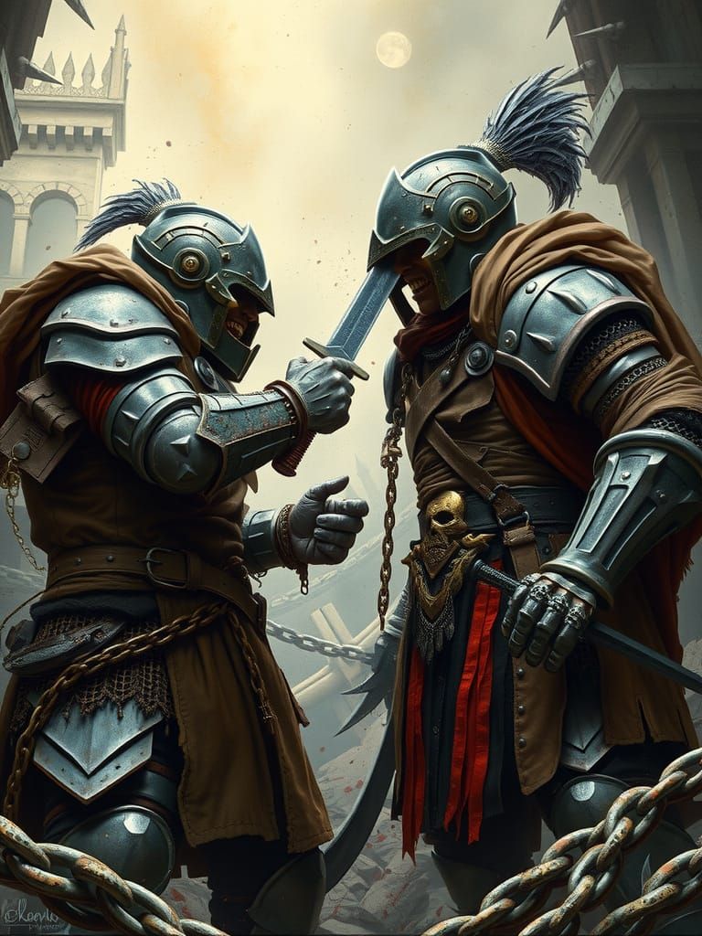 Fierce Warriors Duel in Gritty Arena, Dark Fantasy Art