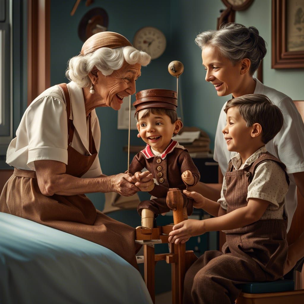 Nurse and Boy Enjoying Puppet Show in Hospital