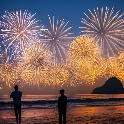 Fireworks over Copacabana Beach, Rio de Janeiro