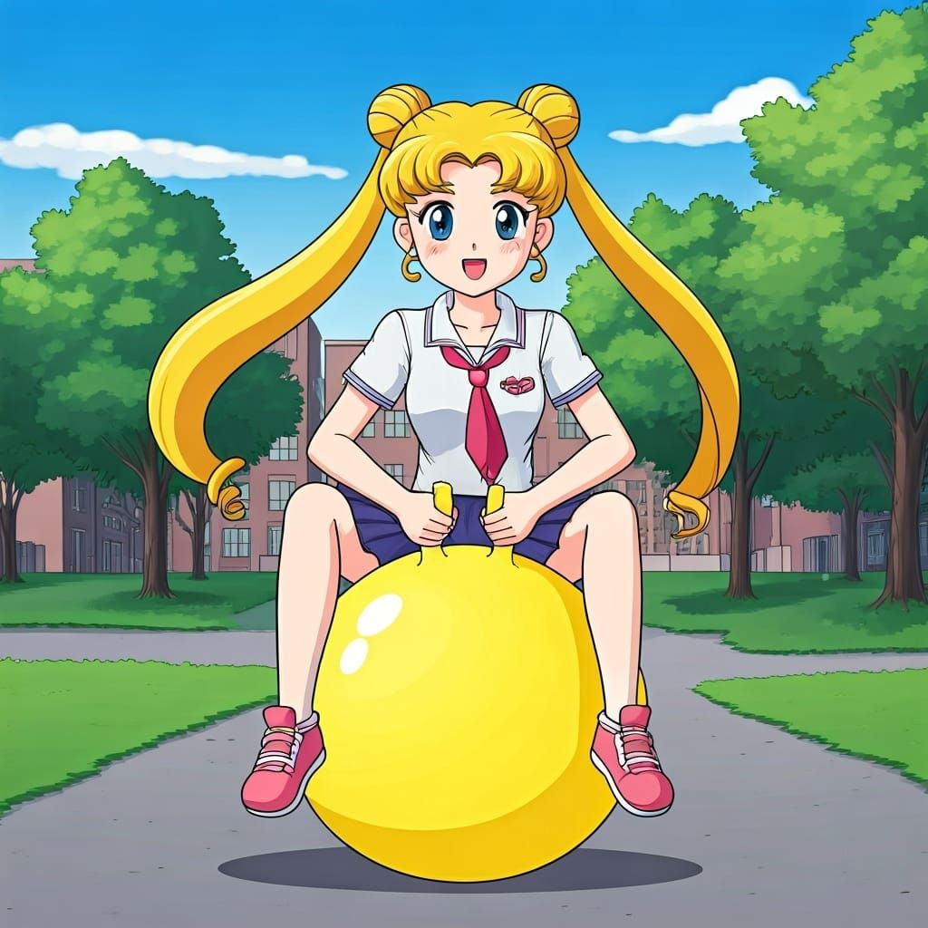 Girl Bounces to School on Yellow Hopper Ball