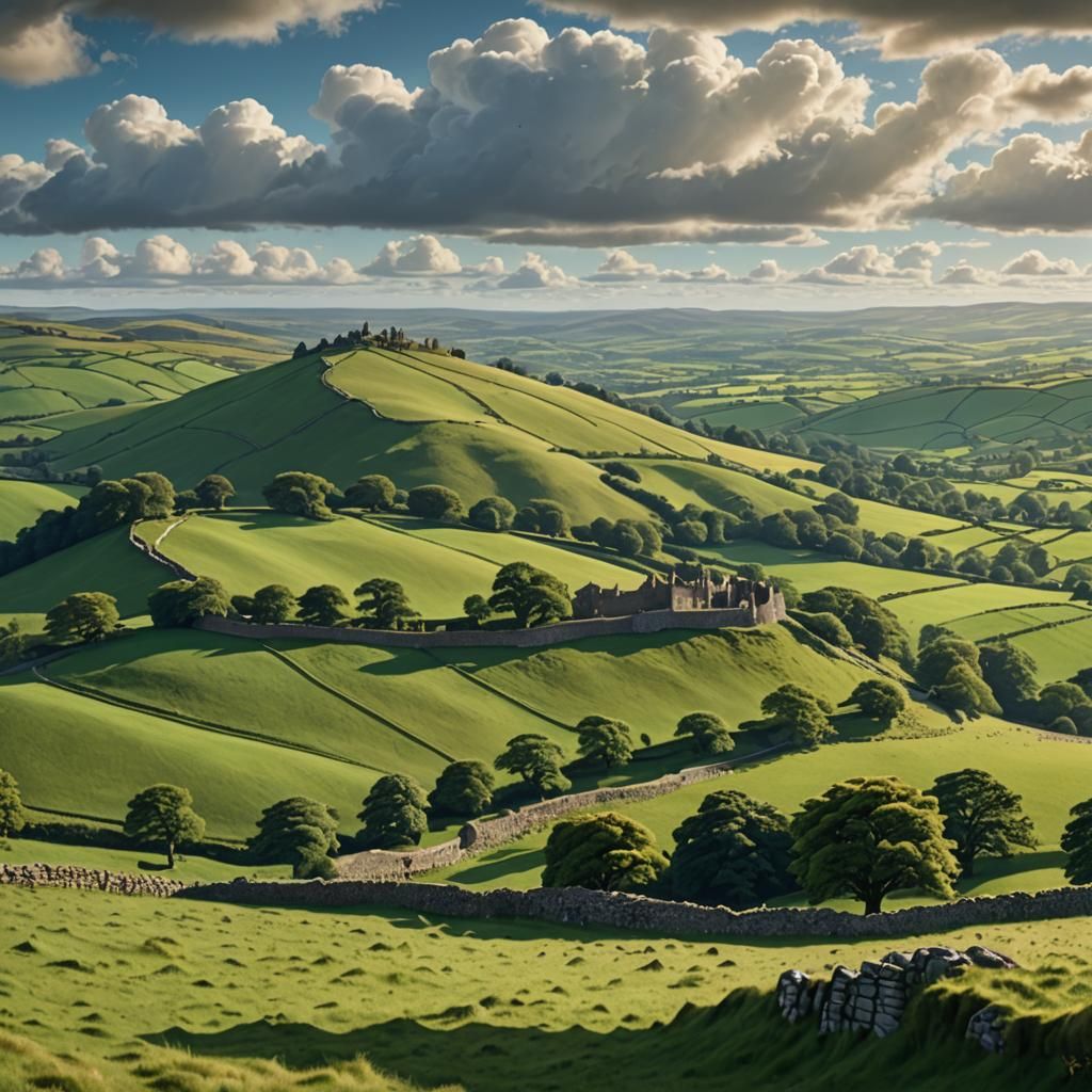 Devonshire England Fantasy Landscape in Soft Warm Light