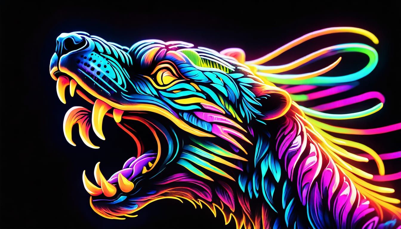 Animalistic Neon Tattoo in Abstract Expressionism