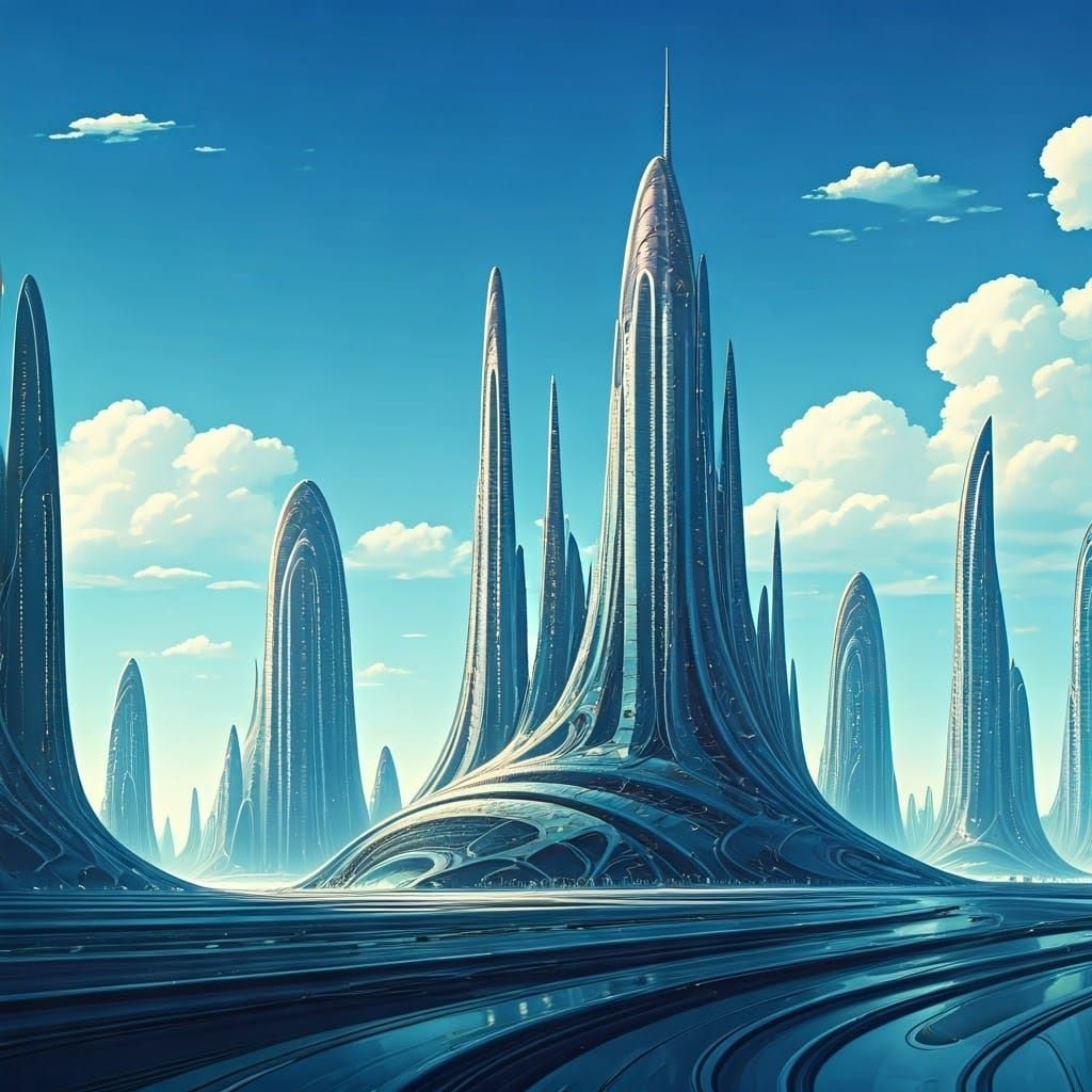 City of Vibrant Iridescent Towers in a Futuristic Optimistic...