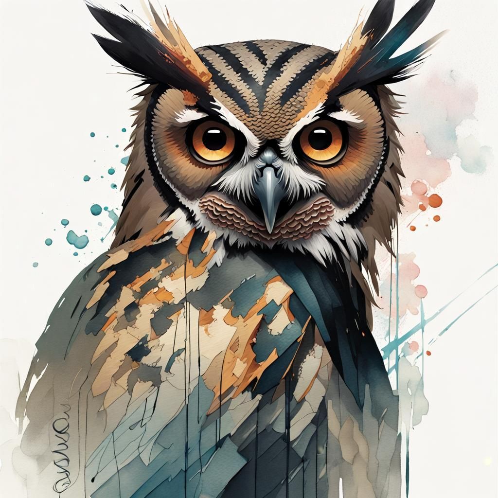 Elegant Owl Portrait in Art Nouveau Style