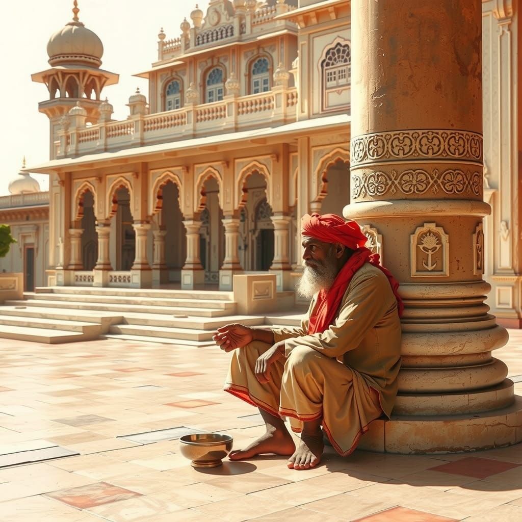 Beggar in Rags Outside Indian Palace
