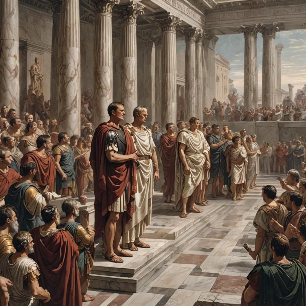 Caesar Before the Senate: Impasto Oil Painting