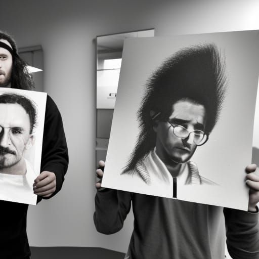 19th Century Protesters in Art Studio, Black and White