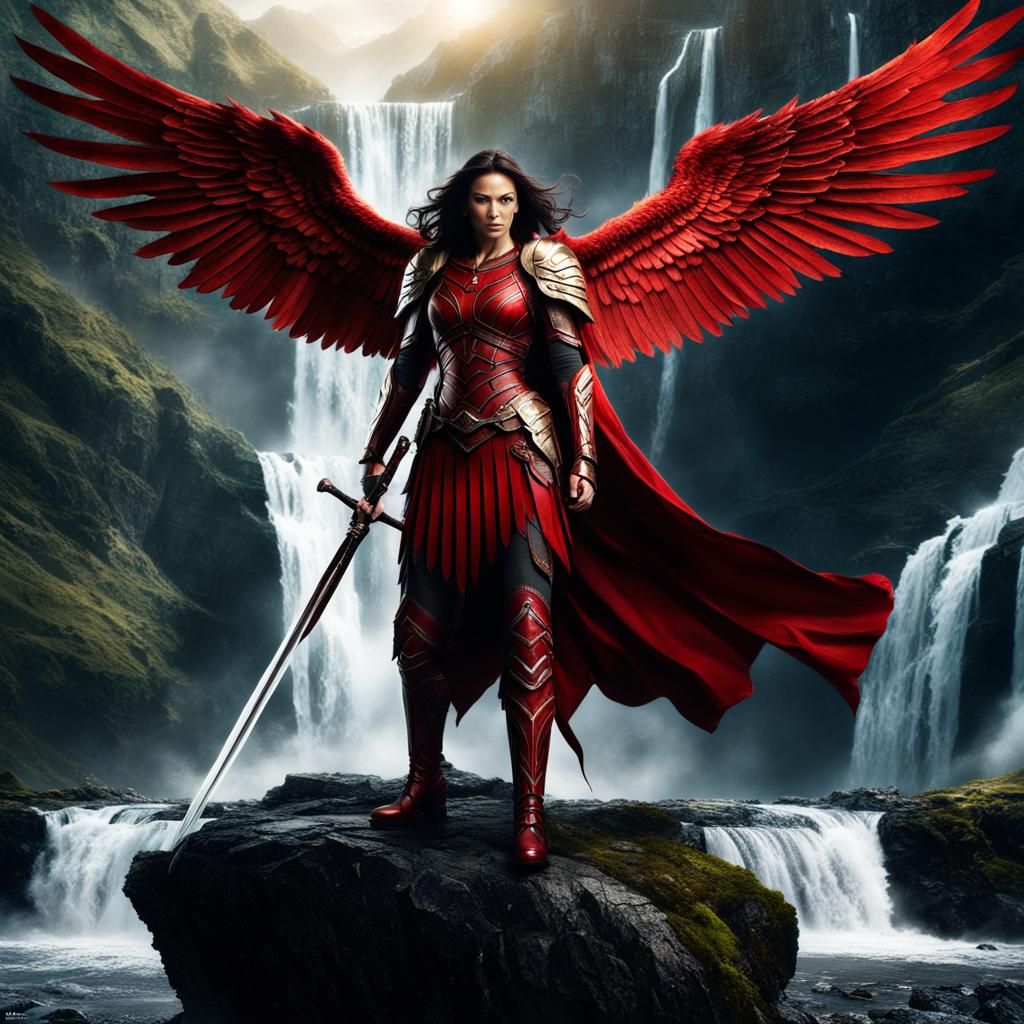 Archangel Warrior in Red Armor Digital Painting