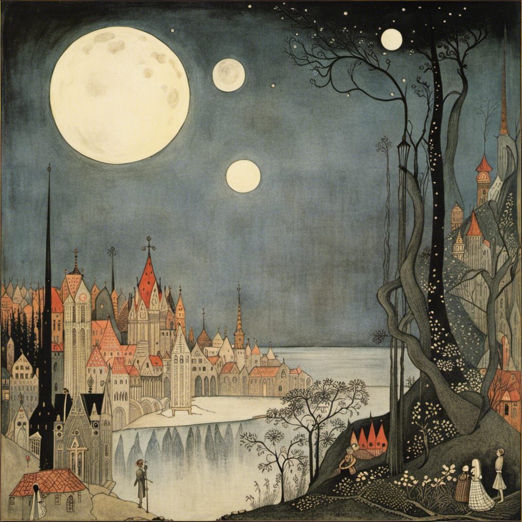 Enchanting Fairy Tale Scene in Art Nouveau Style