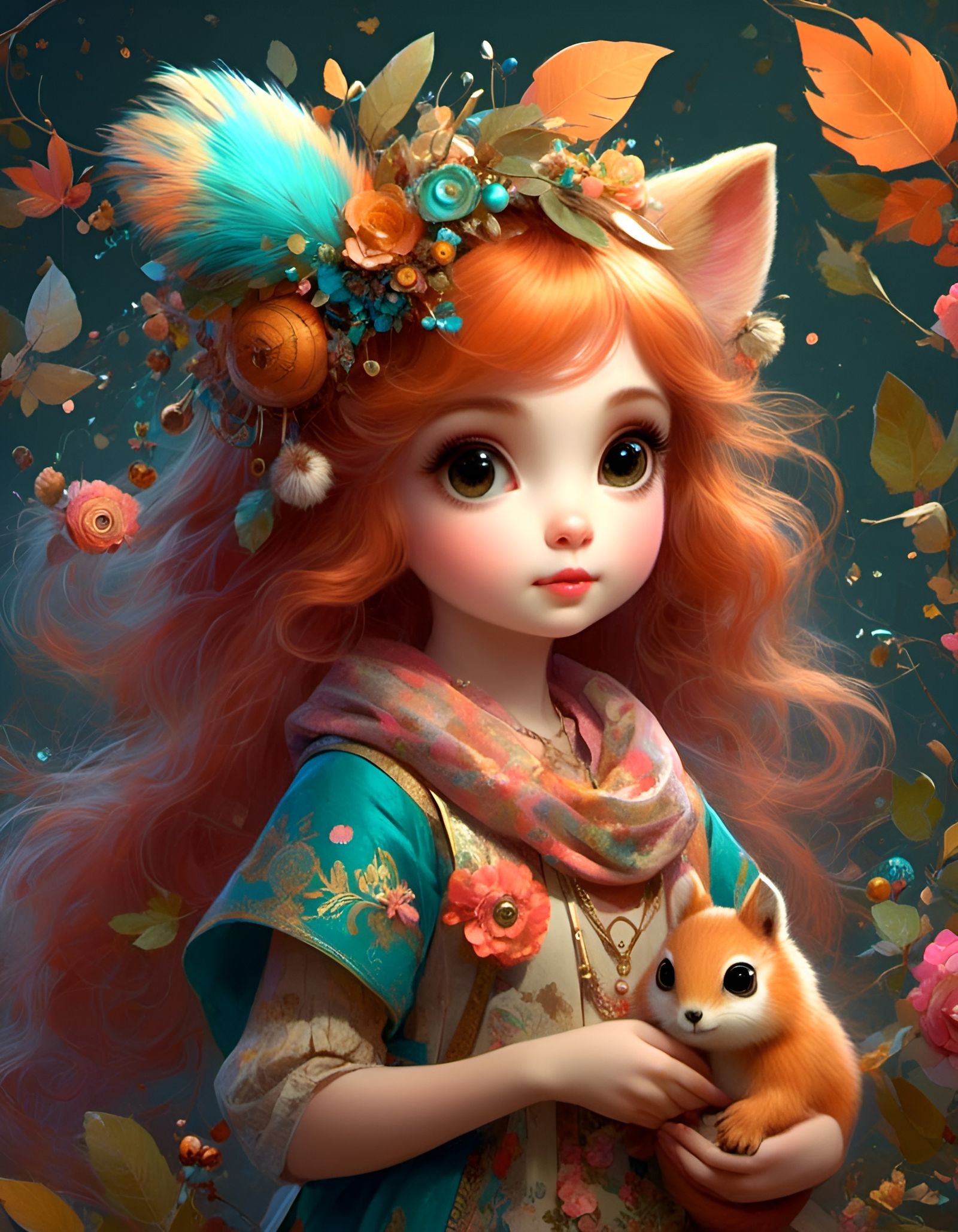 Ultra Cute Squirrel Girl in Digital Fantasy Art