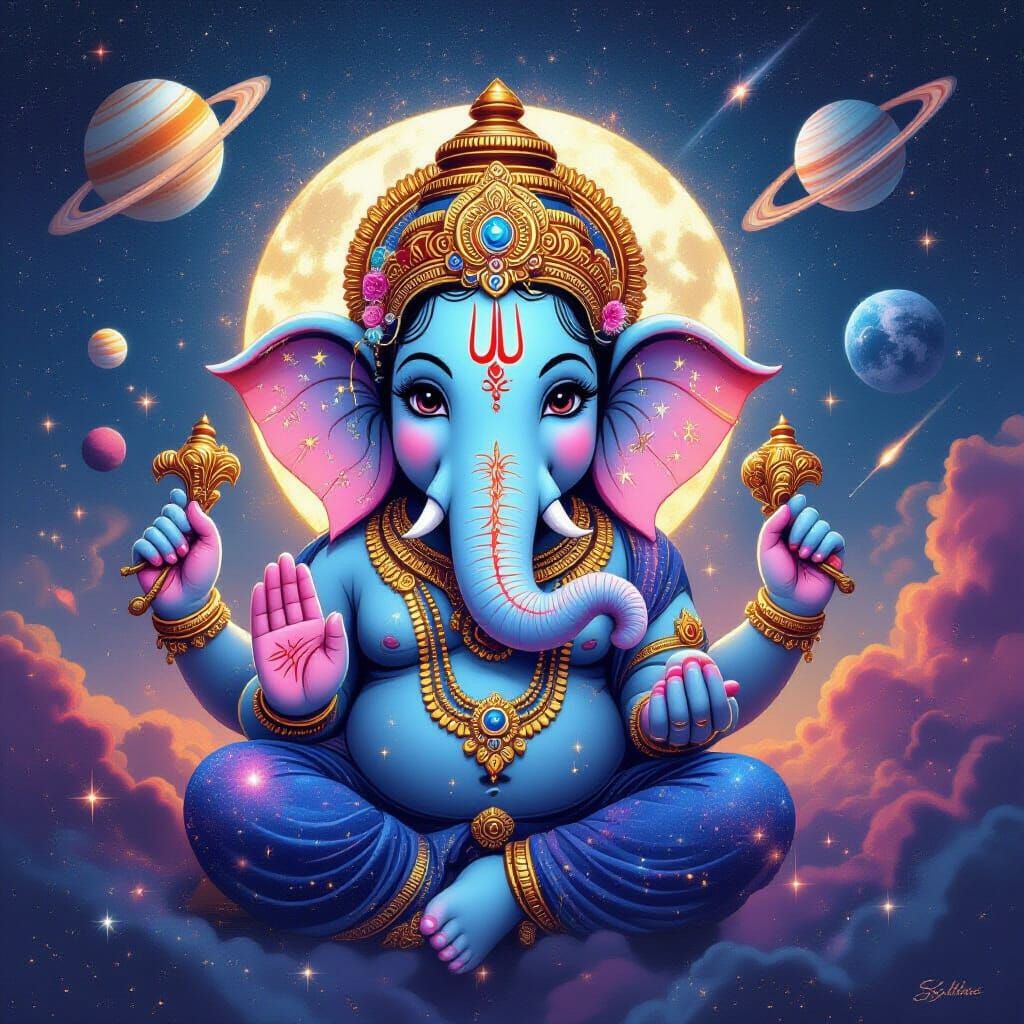 Celestial Lord Ganesha Made of Stars and Galaxies