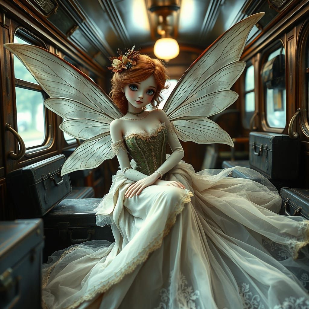 Victorian Fairy in Vintage Train Car