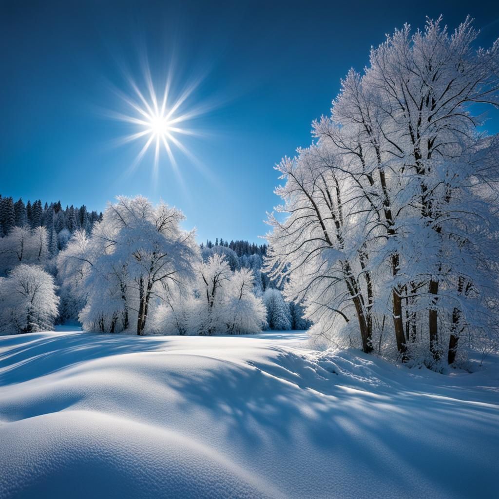 Enchanting Winter Landscape with Fresh Snow and Frosted Tree...