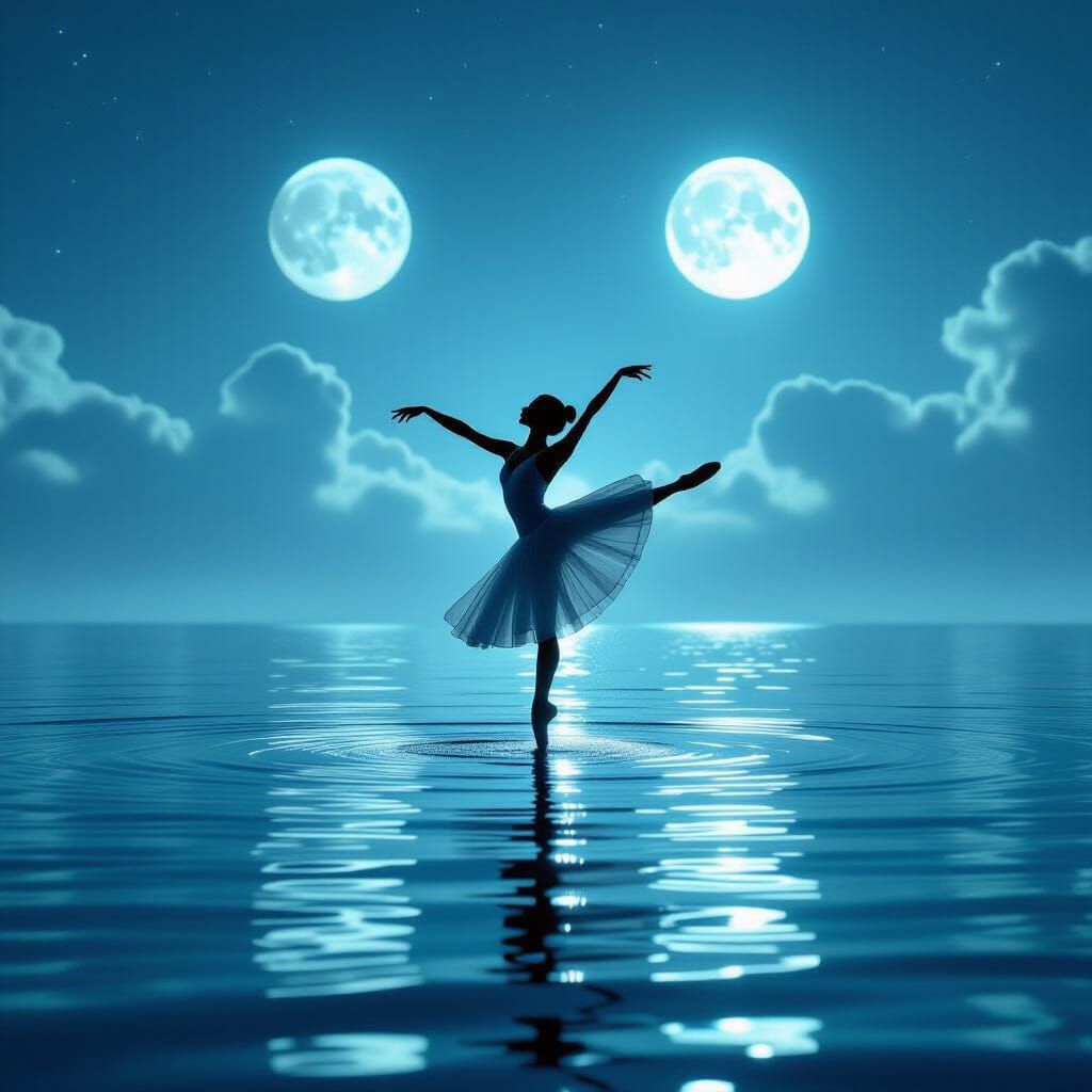 Ballet Dancer Leaps Over Alien Ocean Under Two Moons