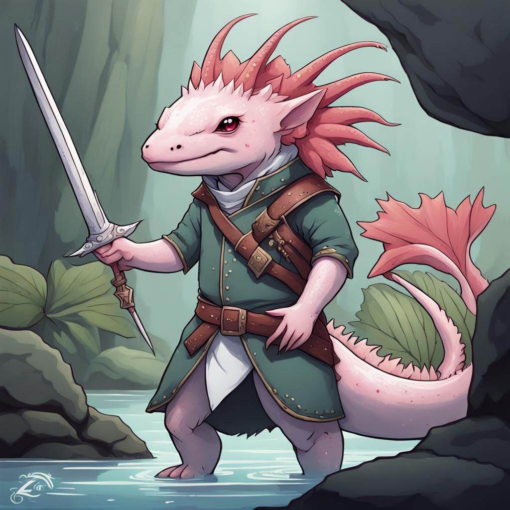 Anime-Inspired Axolotl Lizardfolk Character Design
