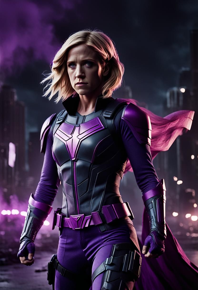 Vigilante Superheroine in Purple, Comic Book Style