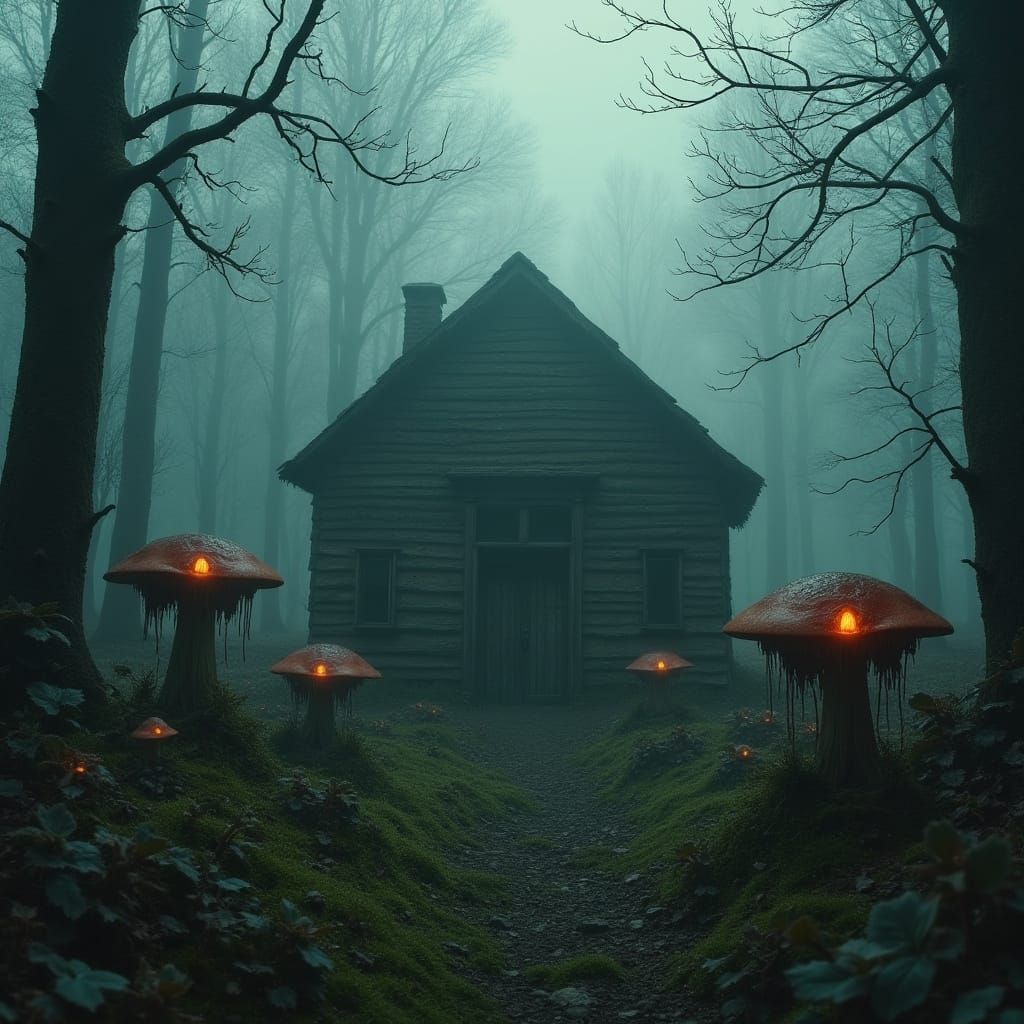 Haunted Forest Hut in Dark Fantasy Style