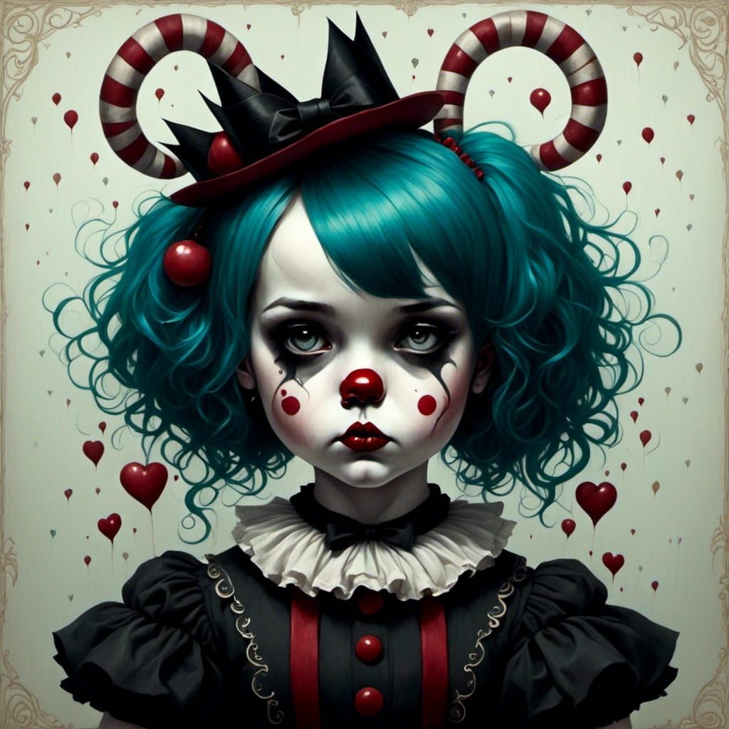 Gothic Emo Clown Girl in Mark Ryden Style